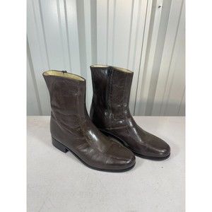 Nunn Bush Brown Leather Zip Up Dress Boots Mens Size 7.5D Mid Calf Almond Toe